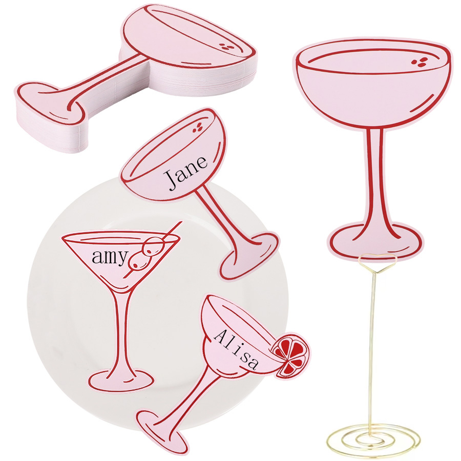 Graded Card Display - 20pcs Pink Cocktail-Shaped Name Place Cards